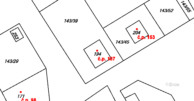Chlum 107, Hlinsko na parcele st. 194 v KÚ Chlum u Hlinska, Katastrální mapa