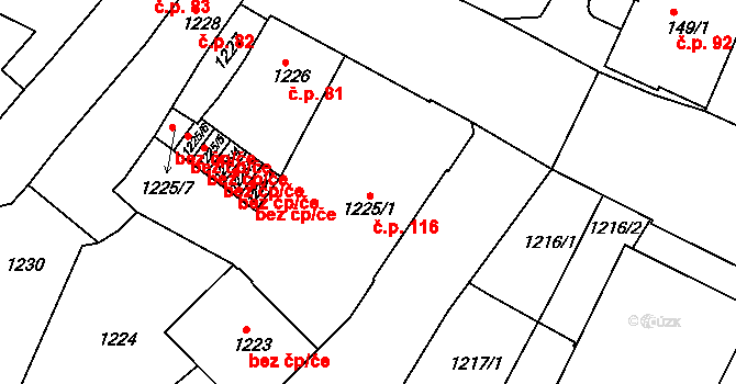 Litomyšlské Předměstí 116, Vysoké Mýto na parcele st. 1225/1 v KÚ Vysoké Mýto, Katastrální mapa