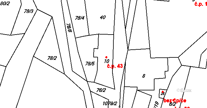 Salavice 43, Třešť na parcele st. 10 v KÚ Salavice, Katastrální mapa