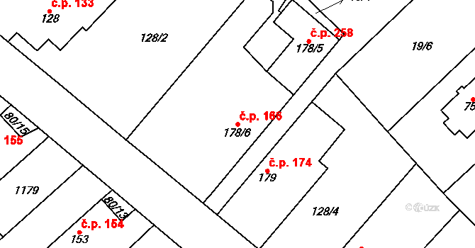 Horní Počaply 166 na parcele st. 178/6 v KÚ Horní Počaply, Katastrální mapa