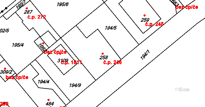 Neratovice 246 na parcele st. 258 v KÚ Neratovice, Katastrální mapa