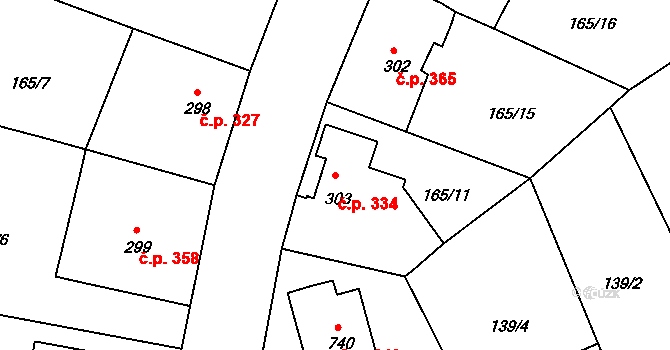Rudná 334 na parcele st. 303 v KÚ Dušníky u Rudné, Katastrální mapa