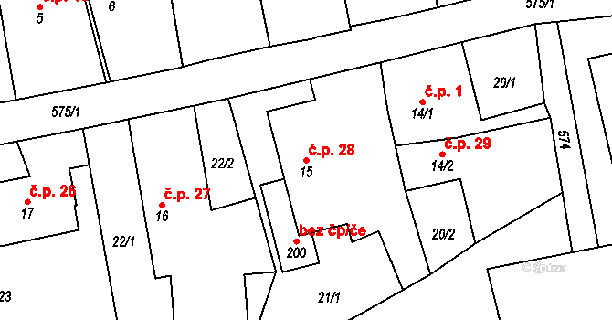 Chotěnice 28, Heřmanův Městec na parcele st. 15 v KÚ Chotěnice, Katastrální mapa