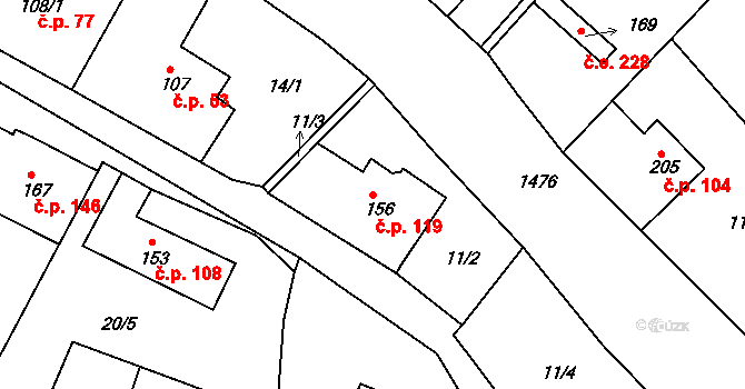 Suchý Důl 119 na parcele st. 156 v KÚ Suchý Důl, Katastrální mapa