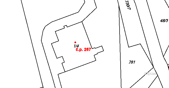 Trnová 267 na parcele st. 1/4 v KÚ Trnová u Plzně, Katastrální mapa