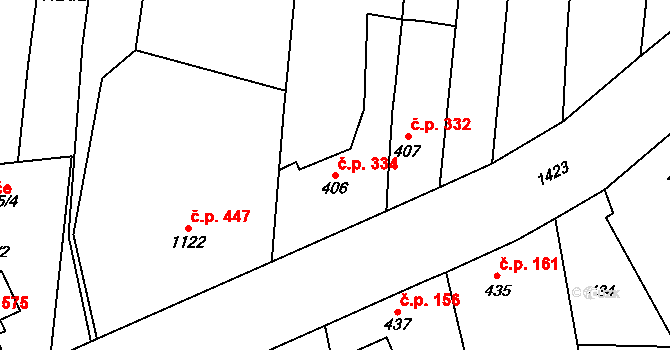 Vejprnice 334 na parcele st. 406 v KÚ Vejprnice, Katastrální mapa