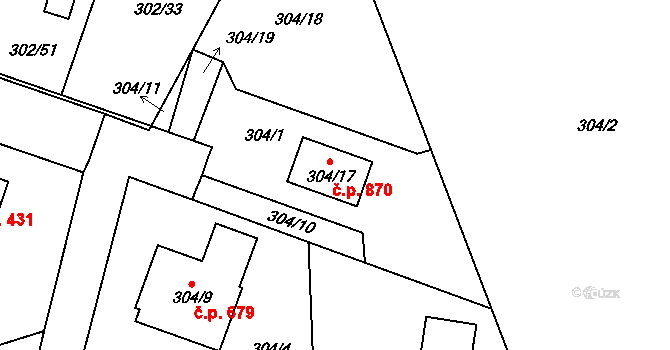 Kolovraty 870, Praha na parcele st. 304/17 v KÚ Kolovraty, Katastrální mapa