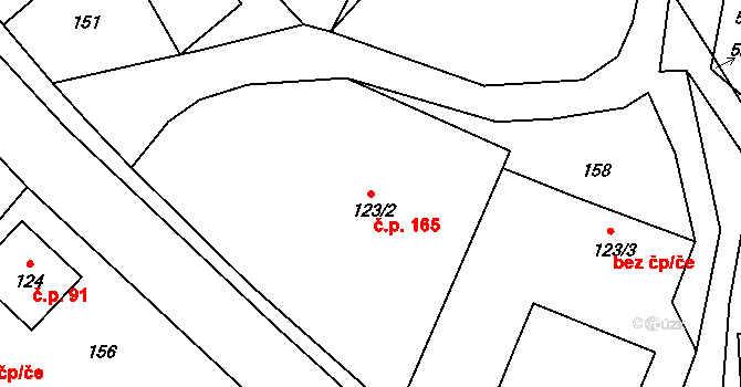 Bušín 165 na parcele st. 123/2 v KÚ Bušín, Katastrální mapa
