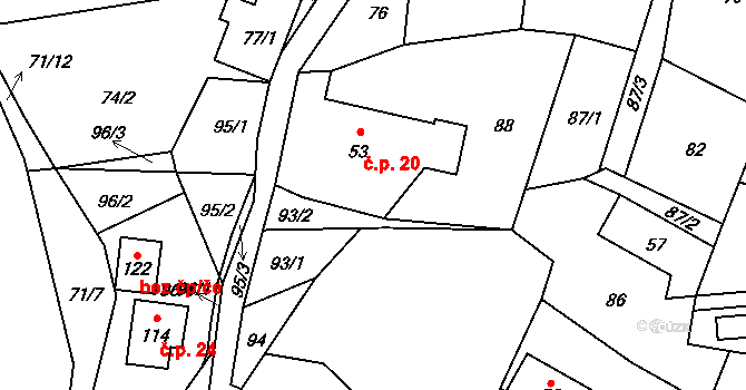 Janoušov 20 na parcele st. 53 v KÚ Janoušov, Katastrální mapa