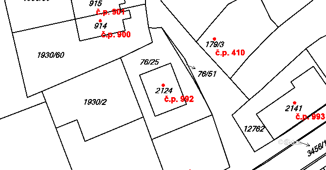 Hrušovany nad Jevišovkou 992 na parcele st. 2124 v KÚ Hrušovany nad Jevišovkou, Katastrální mapa