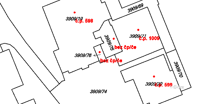 Jindřichův Hradec 79951619 na parcele st. 3909/76 v KÚ Jindřichův Hradec, Katastrální mapa