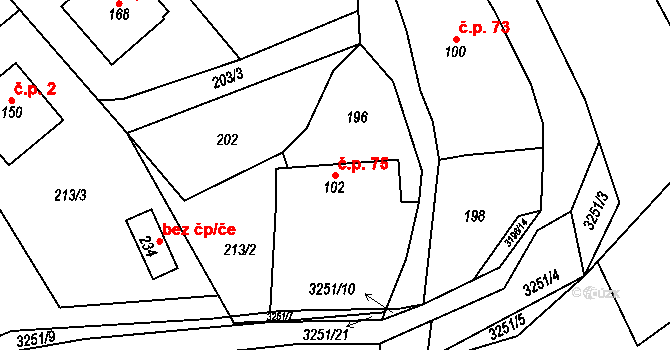 Lukavec 75, Fulnek na parcele st. 102 v KÚ Lukavec u Bílovce, Katastrální mapa
