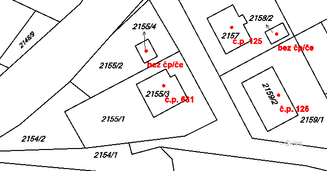 Kopřivnice 631 na parcele st. 2155/3 v KÚ Kopřivnice, Katastrální mapa