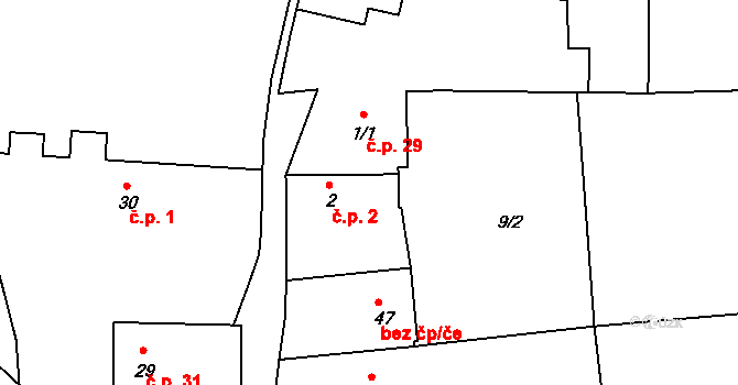 Jemnice 2, Osek na parcele st. 2 v KÚ Jemnice u Oseka, Katastrální mapa