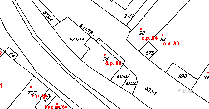 Hnojnice 65, Libčeves na parcele st. 78 v KÚ Hnojnice, Katastrální mapa