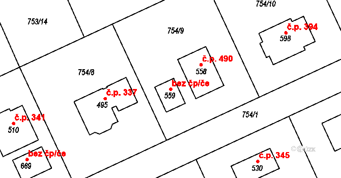 Škvorec 90920619 na parcele st. 559 v KÚ Škvorec, Katastrální mapa