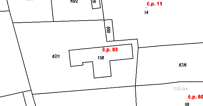 Topol 93, Chrudim na parcele st. 158 v KÚ Topol, Katastrální mapa