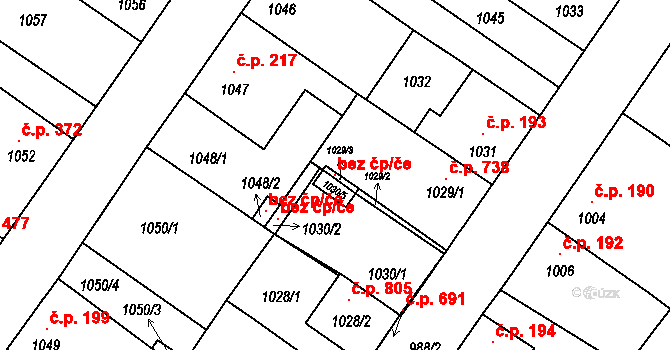 Lednice 98581619 na parcele st. 1030/5 v KÚ Lednice na Moravě, Katastrální mapa
