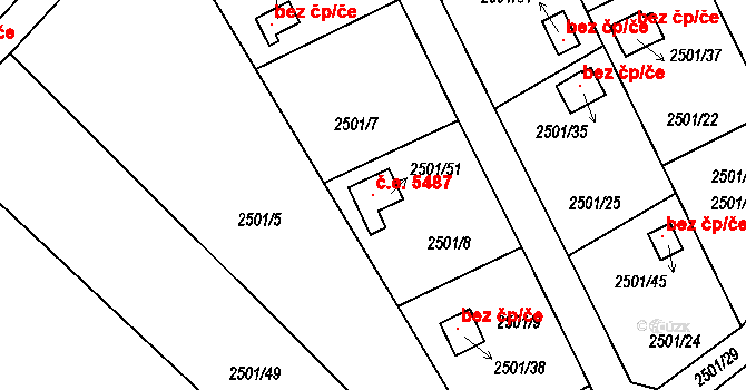 Pelhřimov 5487 na parcele st. 2501/51 v KÚ Pelhřimov, Katastrální mapa