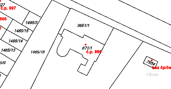 Kroměříž 566 na parcele st. 671/1 v KÚ Kroměříž, Katastrální mapa