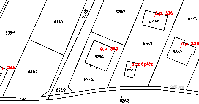 Vlkýš I 350, Heřmanova Huť na parcele st. 828/5 v KÚ Vlkýš, Katastrální mapa