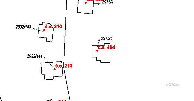 Lančov 494 na parcele st. 2975/5 v KÚ Lančov, Katastrální mapa