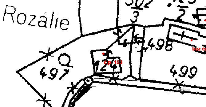 Bernartice 153 na parcele st. 124 v KÚ Bernartice u Milevska, Katastrální mapa