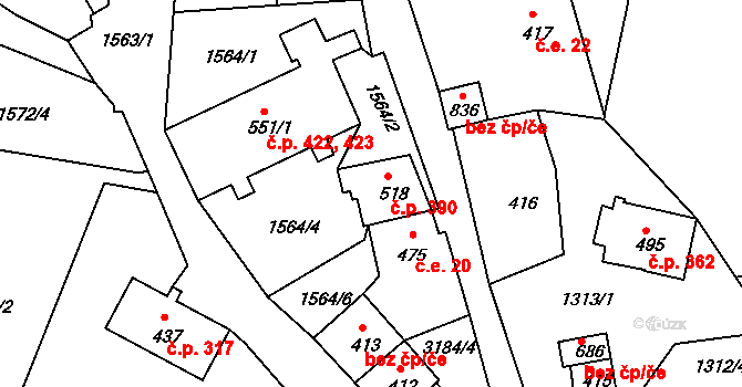Bečov nad Teplou 390 na parcele st. 518 v KÚ Bečov nad Teplou, Katastrální mapa