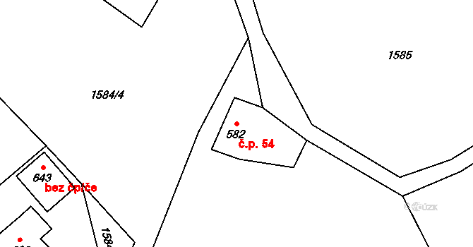 Loučná nad Nisou 54, Janov nad Nisou na parcele st. 582 v KÚ Loučná nad Nisou, Katastrální mapa