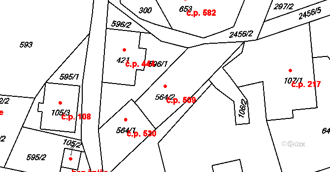 Lučany nad Nisou 509 na parcele st. 564/2 v KÚ Lučany nad Nisou, Katastrální mapa