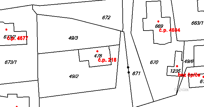 Kokonín 218, Jablonec nad Nisou na parcele st. 478 v KÚ Kokonín, Katastrální mapa