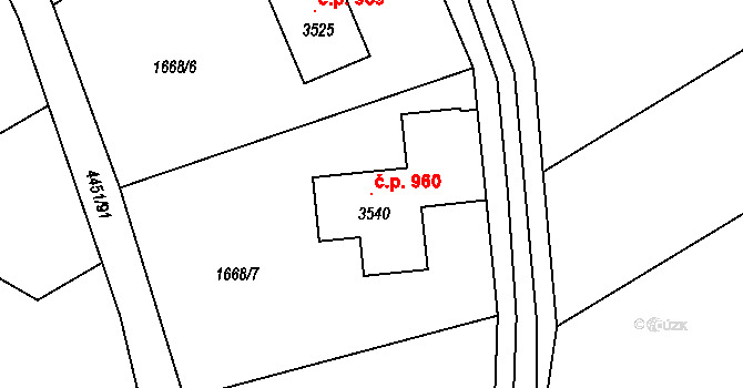 Ostravice 960 na parcele st. 3540 v KÚ Ostravice 1, Katastrální mapa
