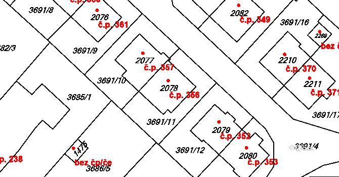 Telč-Podolí 356, Telč na parcele st. 2078 v KÚ Telč, Katastrální mapa