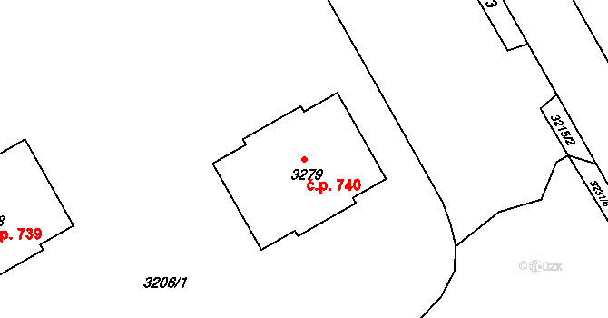 Lyžbice 740, Třinec na parcele st. 3279 v KÚ Lyžbice, Katastrální mapa