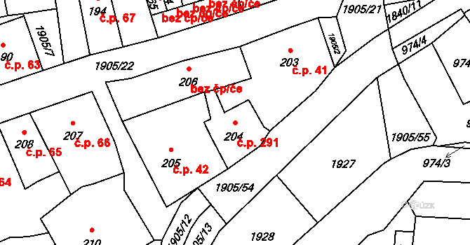 Benešov nad Černou 291 na parcele st. 204 v KÚ Benešov nad Černou, Katastrální mapa