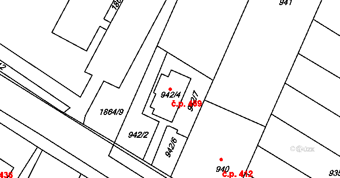 Hrušovany u Brna 469 na parcele st. 942/4 v KÚ Hrušovany u Brna, Katastrální mapa