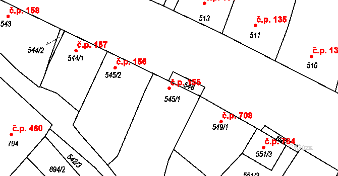 Vacenovice 155 na parcele st. 545/1 v KÚ Vacenovice u Kyjova, Katastrální mapa