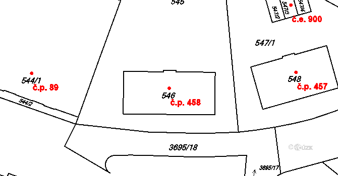 Vyškov-Předměstí 458, Vyškov na parcele st. 546 v KÚ Vyškov, Katastrální mapa