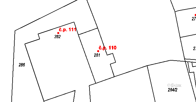Krmelín 110 na parcele st. 281 v KÚ Krmelín, Katastrální mapa