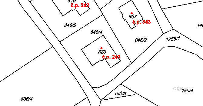 Hejnice 243 na parcele st. 820 v KÚ Hejnice, Katastrální mapa