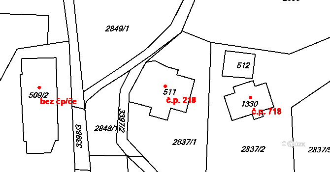 Horní Rokytnice 218, Rokytnice nad Jizerou na parcele st. 511 v KÚ Horní Rokytnice nad Jizerou, Katastrální mapa