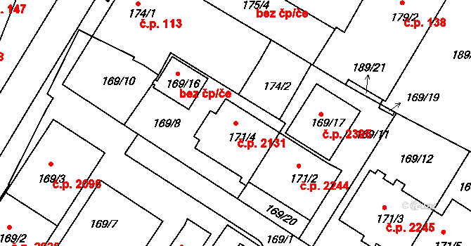 Boskovice 2131 na parcele st. 171/4 v KÚ Boskovice, Katastrální mapa