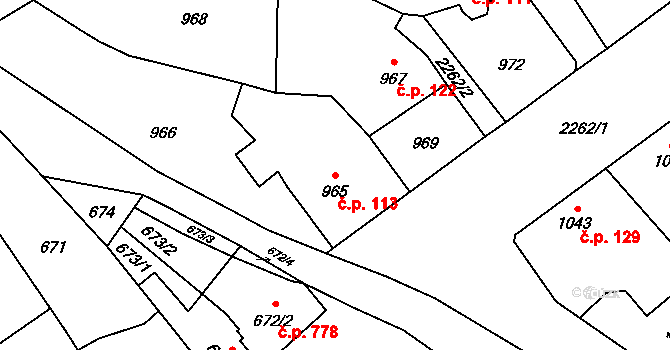 Velká Bystřice 113 na parcele st. 965 v KÚ Velká Bystřice, Katastrální mapa
