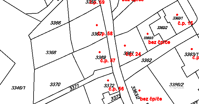 Mimoň I 57, Mimoň na parcele st. 3369 v KÚ Mimoň, Katastrální mapa