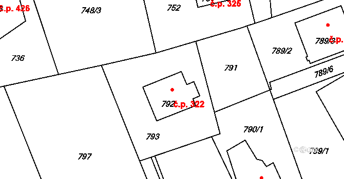 Lutyně 322, Orlová na parcele st. 792 v KÚ Horní Lutyně, Katastrální mapa