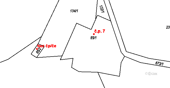Štěpanice 7, Úbislavice na parcele st. 85/1 v KÚ Zboží u Nové Paky, Katastrální mapa