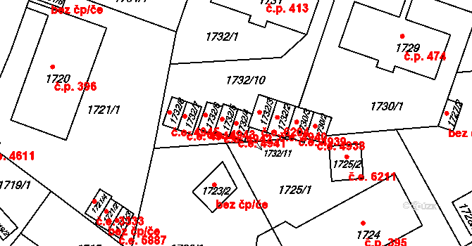 Klíše 4941, Ústí nad Labem na parcele st. 1732/4 v KÚ Klíše, Katastrální mapa