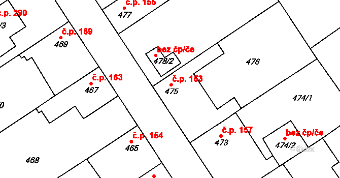 Třebestovice 153 na parcele st. 475 v KÚ Třebestovice, Katastrální mapa