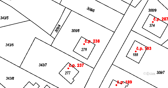 Přední Ptákovice 238, Strakonice na parcele st. 276 v KÚ Přední Ptákovice, Katastrální mapa
