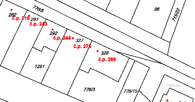 Rouchovany 286 na parcele st. 328 v KÚ Rouchovany, Katastrální mapa